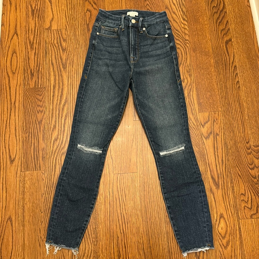 Good American lightly distressed skinny jeans
